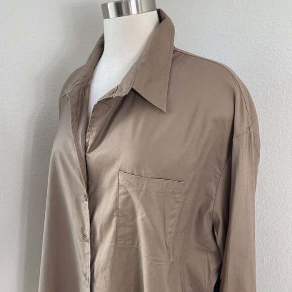 Reformation Womens XL Will Oversized Button Up Shirt In Taupe Brown Long Sleeve - Picture 2 of 11